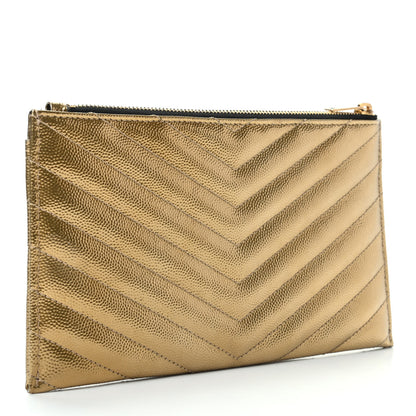 Saint Laurent Iridescent Grain De Poudre Matelasse Chevron Monogram Bill Pouch Gold 3 of 8