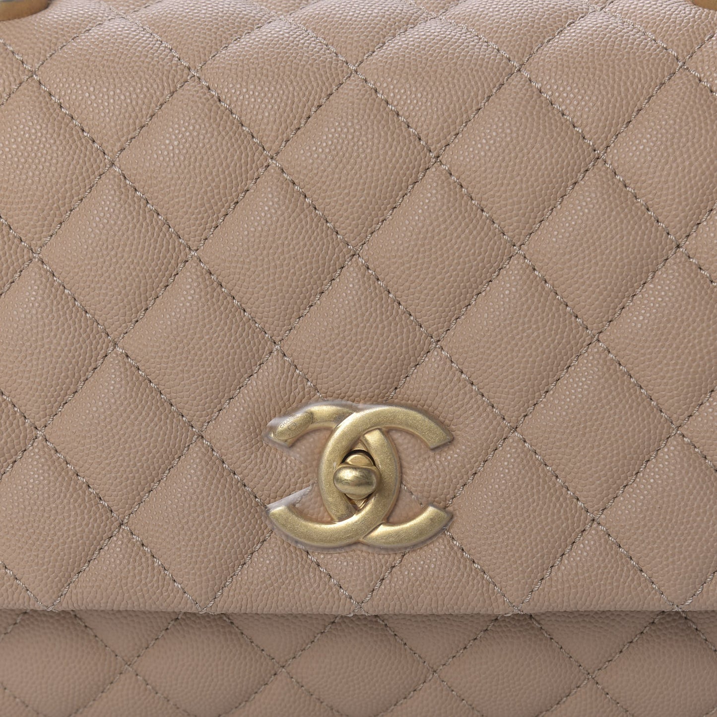 Caviar Lizard Embossed Quilted Small Coco Handle Flap Beige