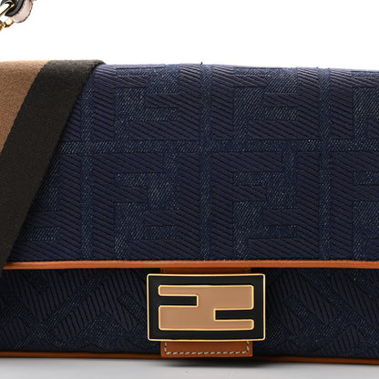 Fendi Denim Vitello King FF Embroidered Baguette Blue Cuoio 7 of 9
