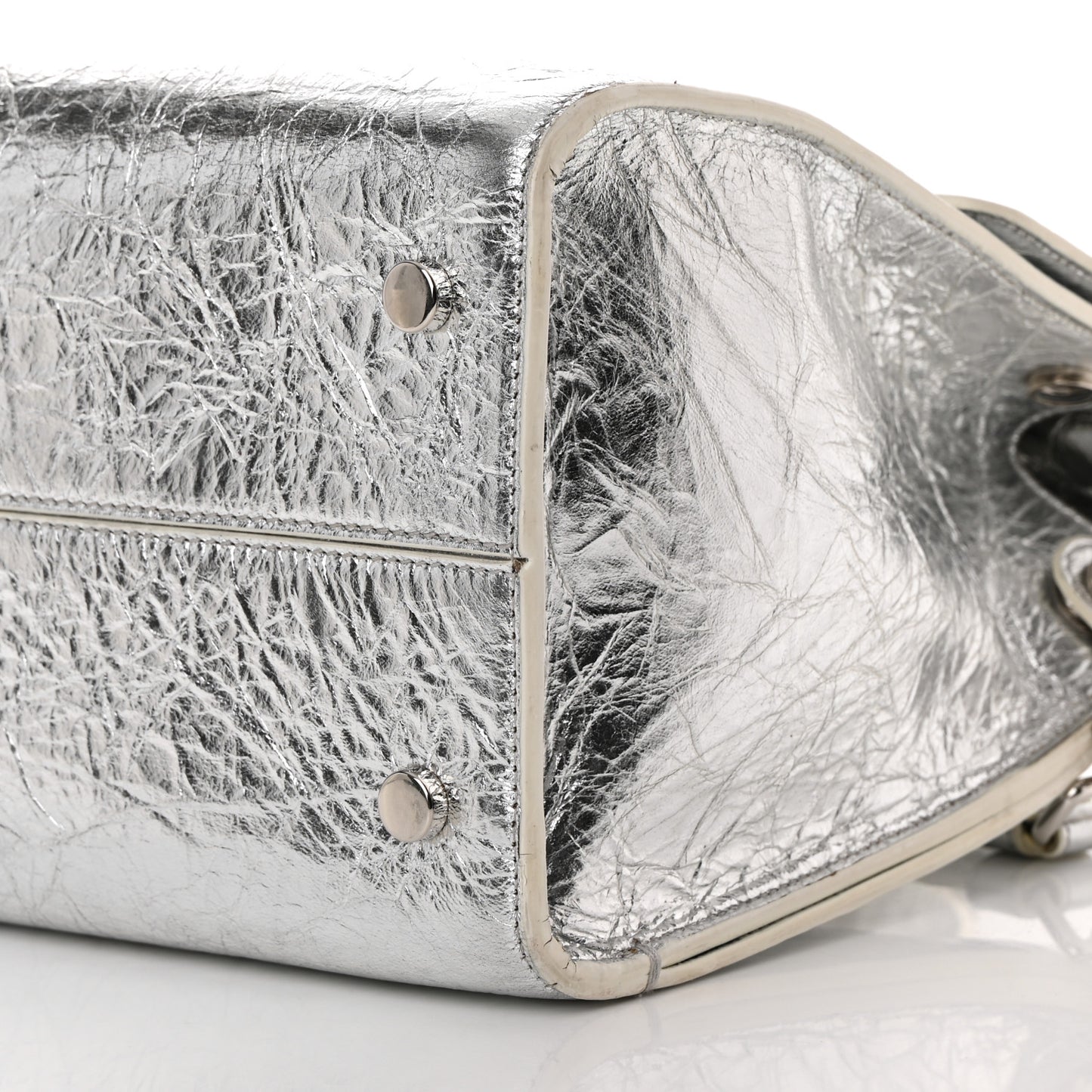 Metallic Calfskin Medium Diorever Flap Silver