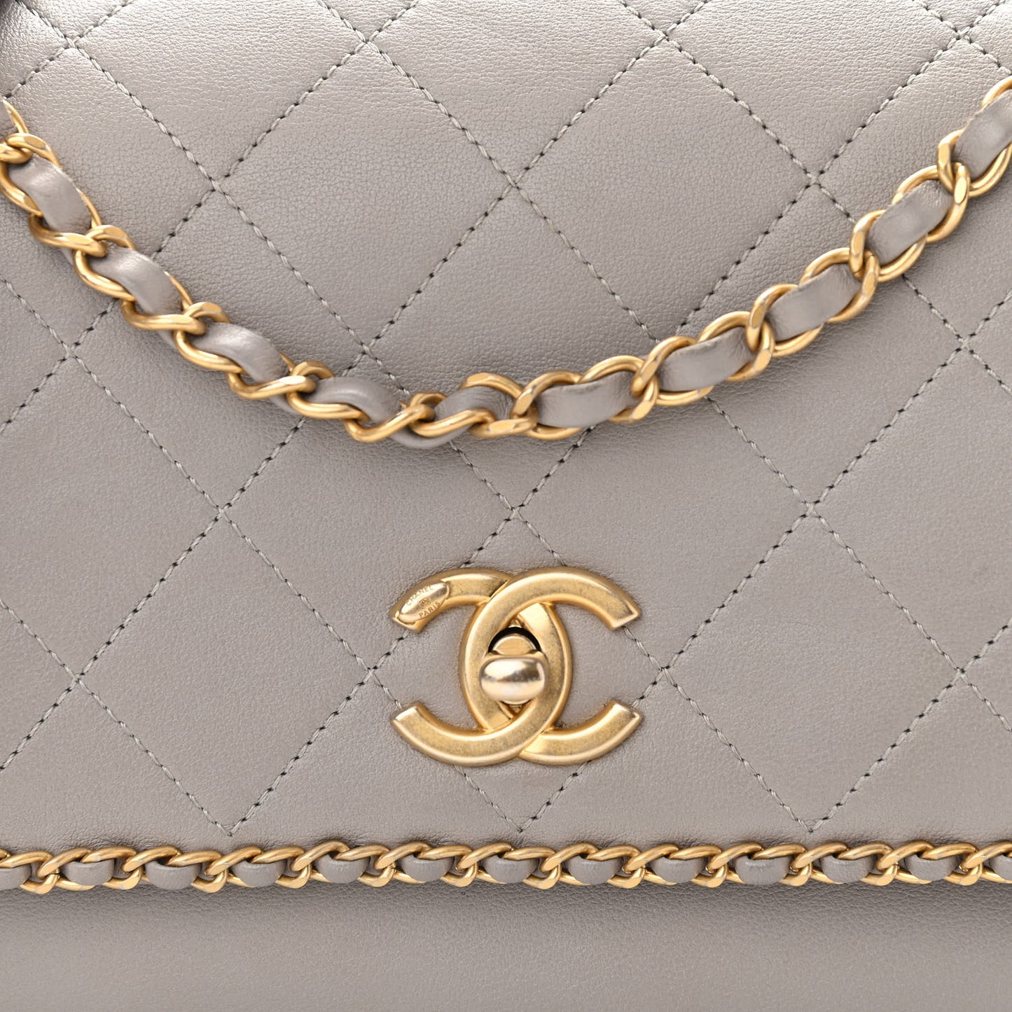 Calfskin Stitched Chain Flap Grey