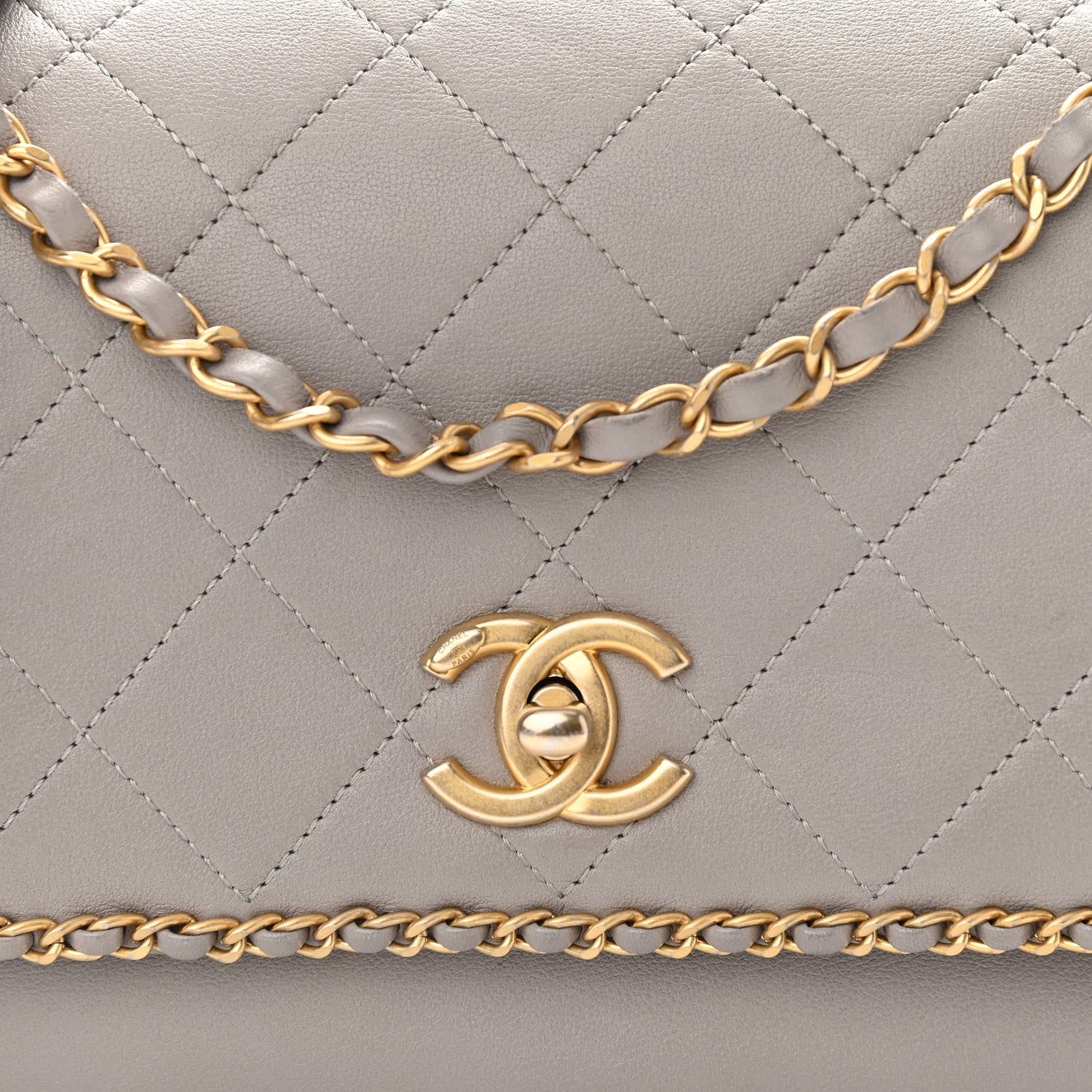 Chanel Calfskin Stitched Chain Flap Grey 8 of 11
