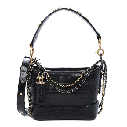 Chanel Calfskin Crocodile Embossed Small Gabrielle Cocodile Hobo Black 1 of 4