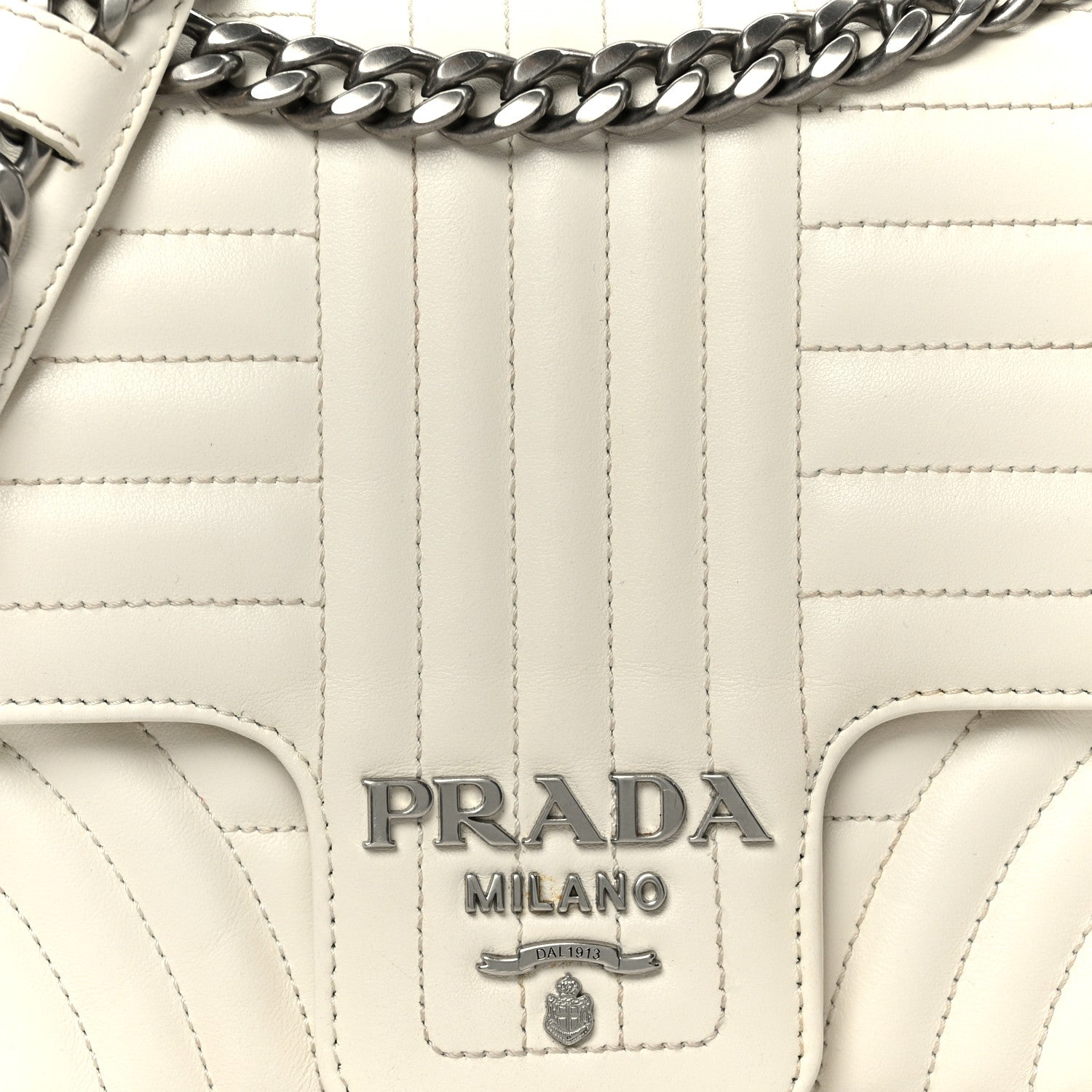 Prada Soft Calfskin Impunture Diagramme Medium Chain Flap Shoulder Bag White 8 of 10