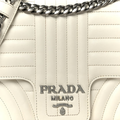 Prada Soft Calfskin Impunture Diagramme Medium Chain Flap Shoulder Bag White 8 of 10