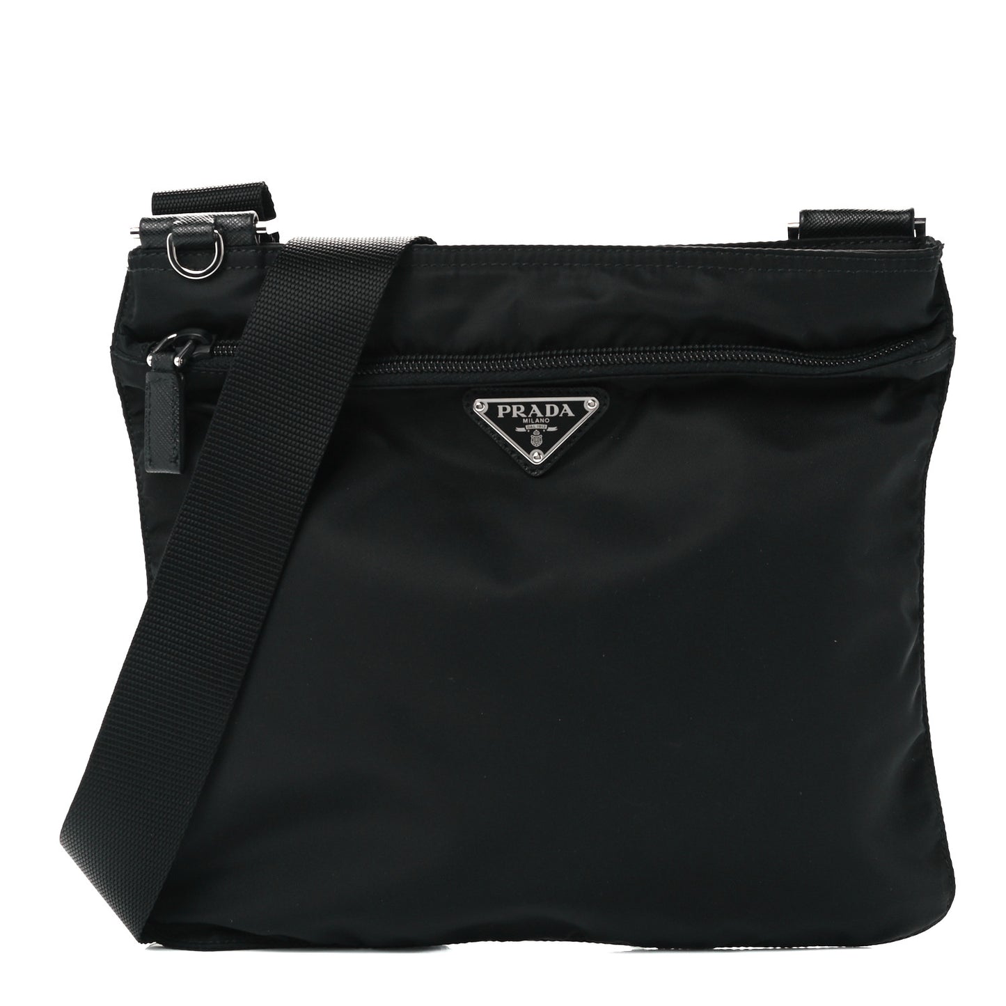 Tessuto Nylon Saffiano Flat Messenger Bag Black