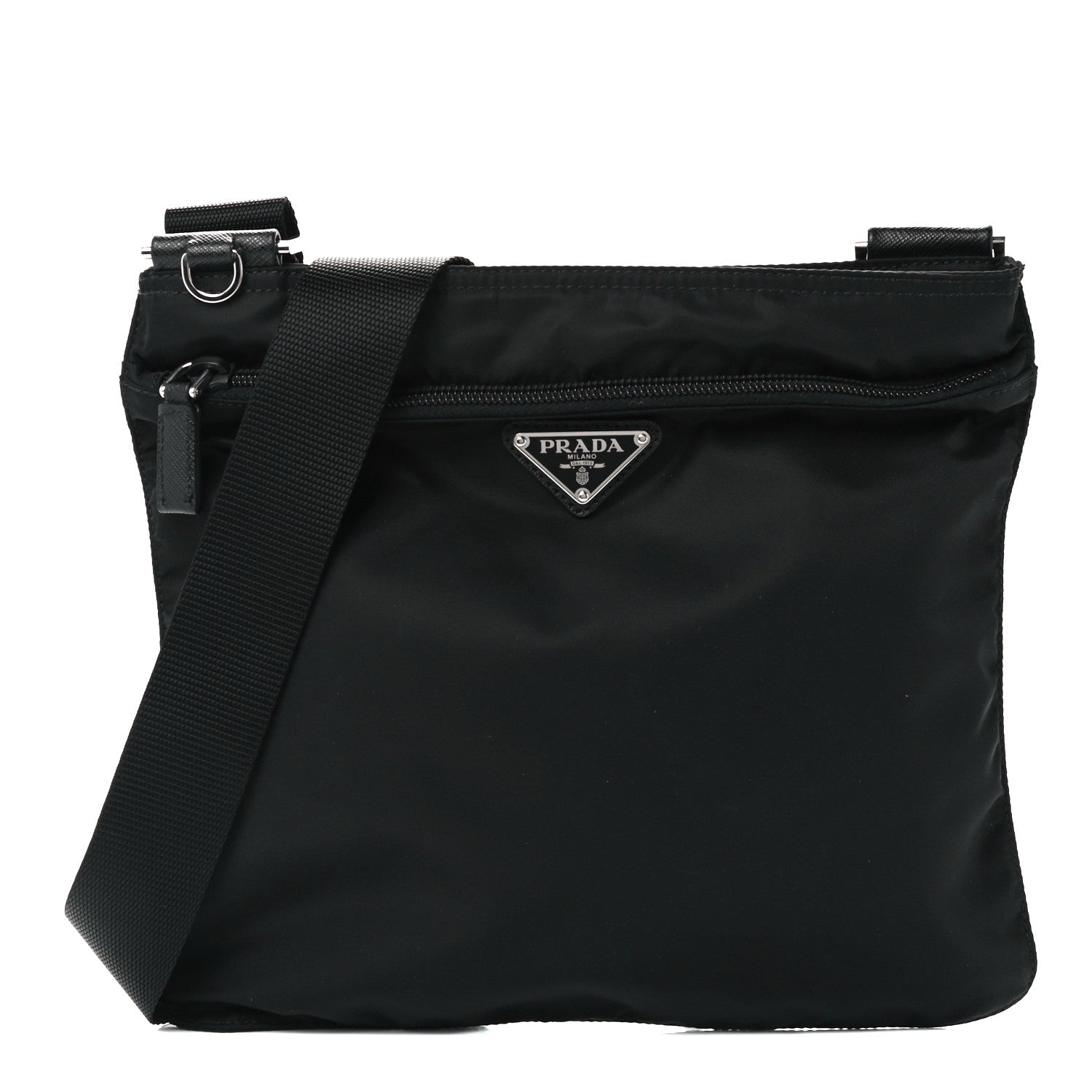 Prada Tessuto Nylon Saffiano Flat Messenger Bag Black 1 of 10