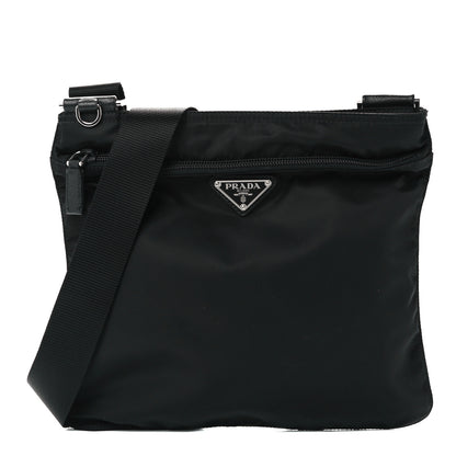 Prada Tessuto Nylon Saffiano Flat Messenger Bag Black 1 of 10
