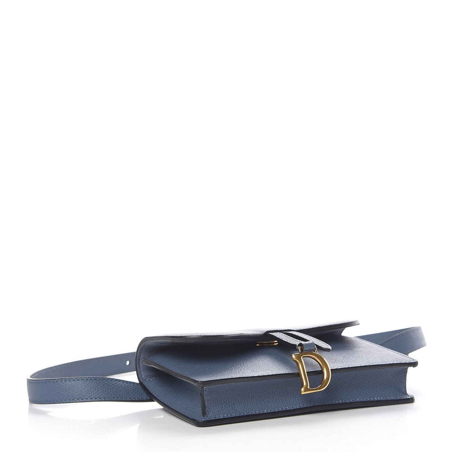 Grained Calfskin Saddle Belt Clutch Denim Blue