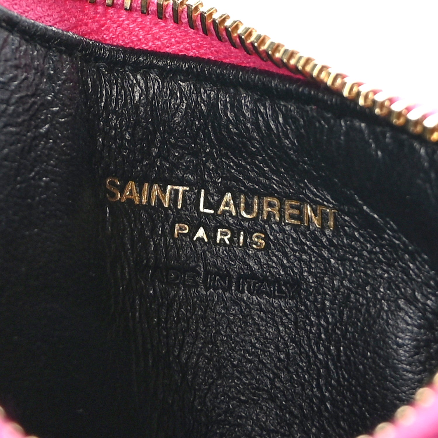 Saint Laurent Grain De Poudre Matelasse Chevron Monogram Fragments Zippered Card Case Fresh Fuxia 6 of 6