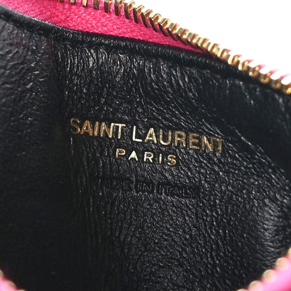 Saint Laurent Grain De Poudre Matelasse Chevron Monogram Fragments Zippered Card Case Fresh Fuxia 6 of 6