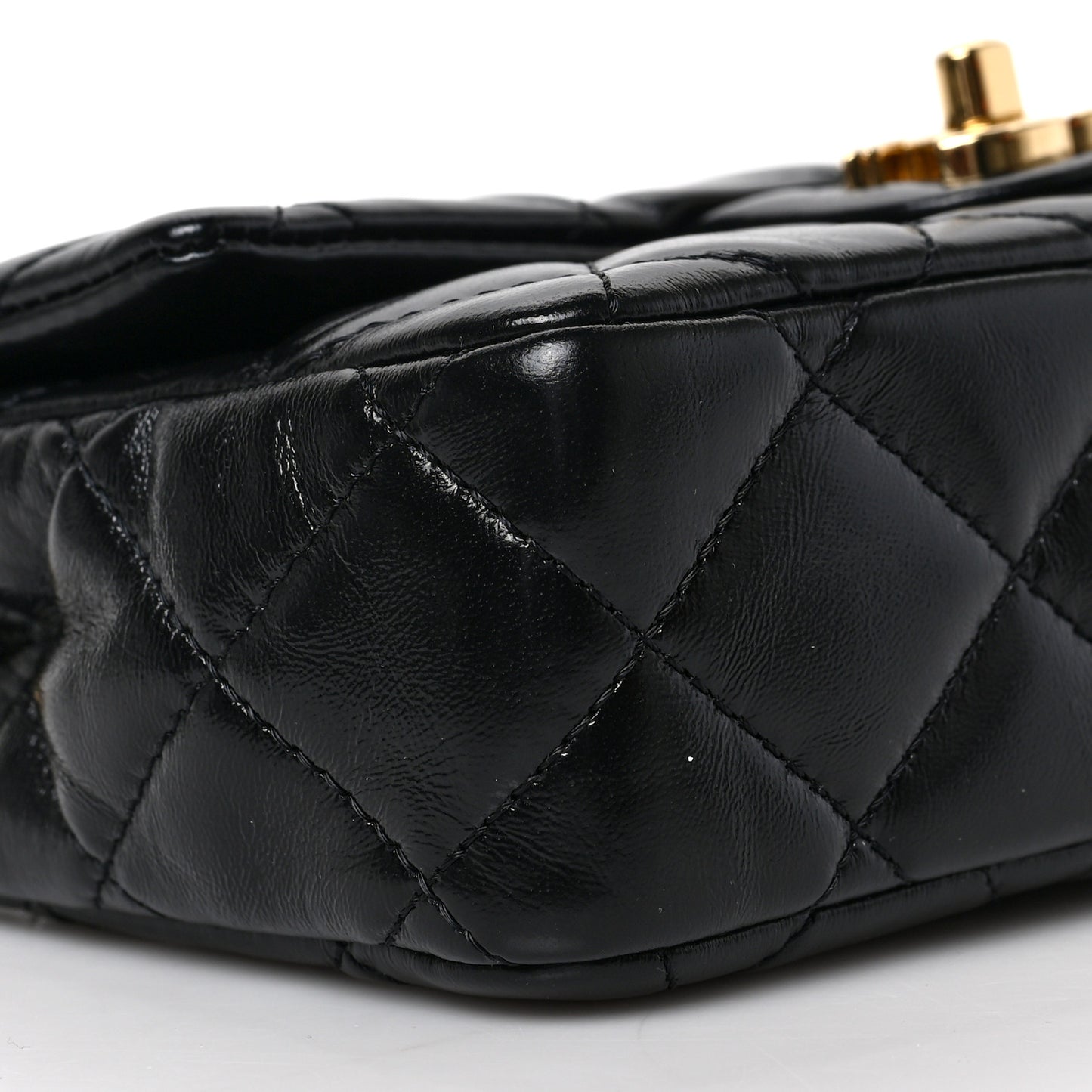 Shiny Lambskin Quilted Golden Links Top Handle Flap Black