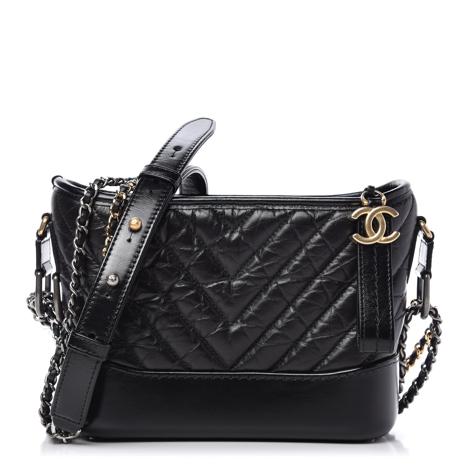 Chanel Aged Calfskin Chevron Quilted Small Gabrielle Hobo Black 1 of 10