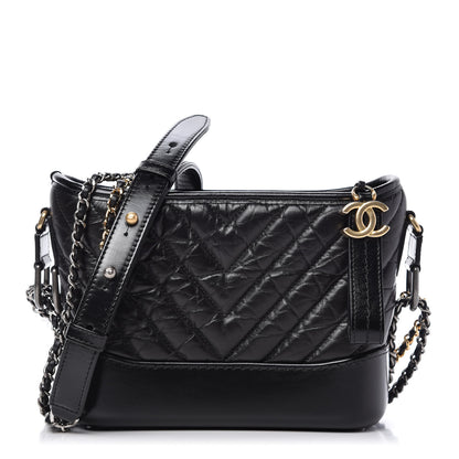 Chanel Aged Calfskin Chevron Quilted Small Gabrielle Hobo Black 1 of 10