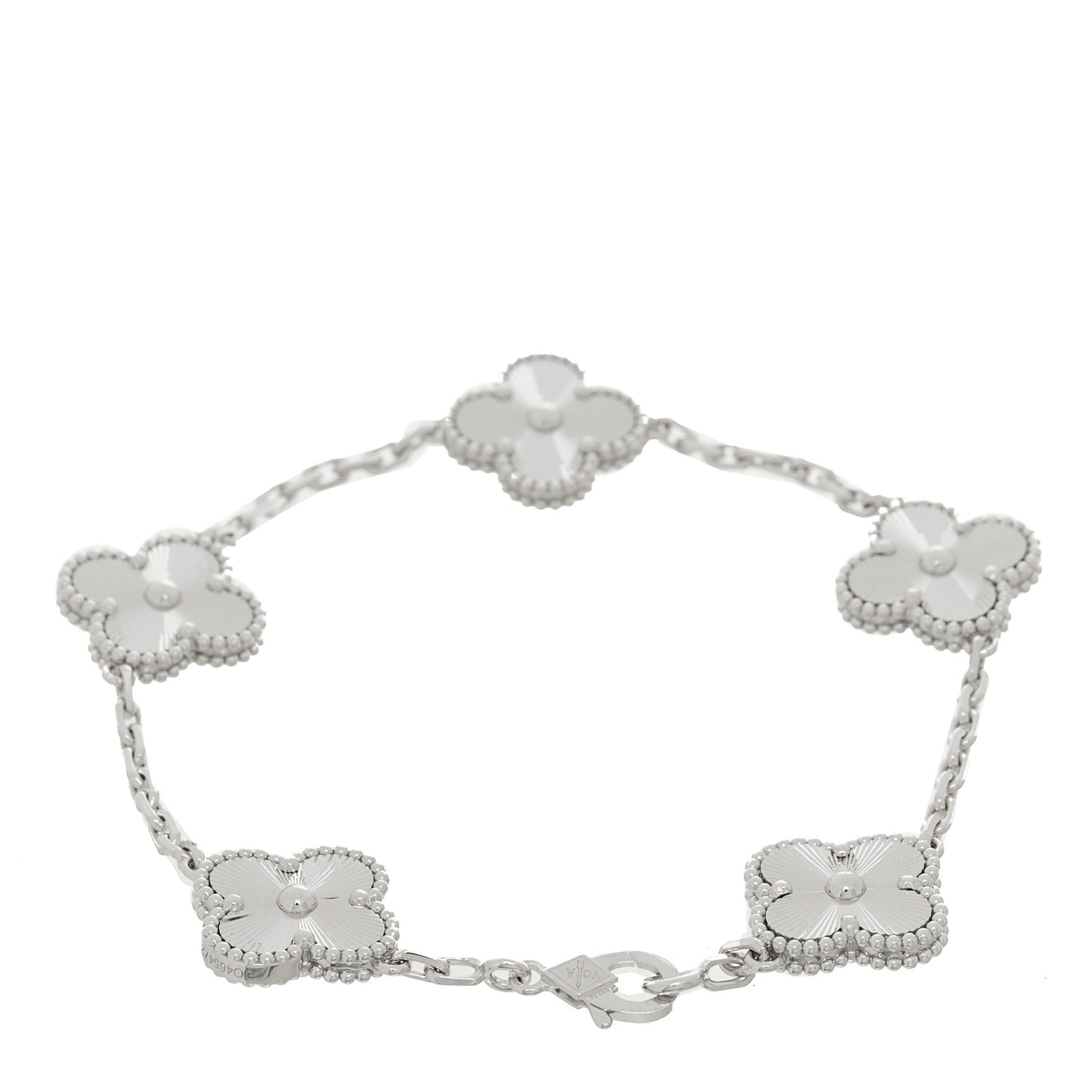 18K White Gold 5 Motifs Guilloche Vintage Alhambra Bracelet