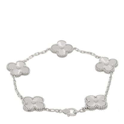 Van Cleef & Arpels 18K White Gold 5 Motifs Guilloche Vintage Alhambra Bracelet 3 of 5