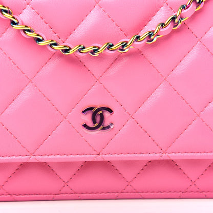 Chanel Lambskin Quilted Wallet On Chain WOC Pink Yellow 10 of 11