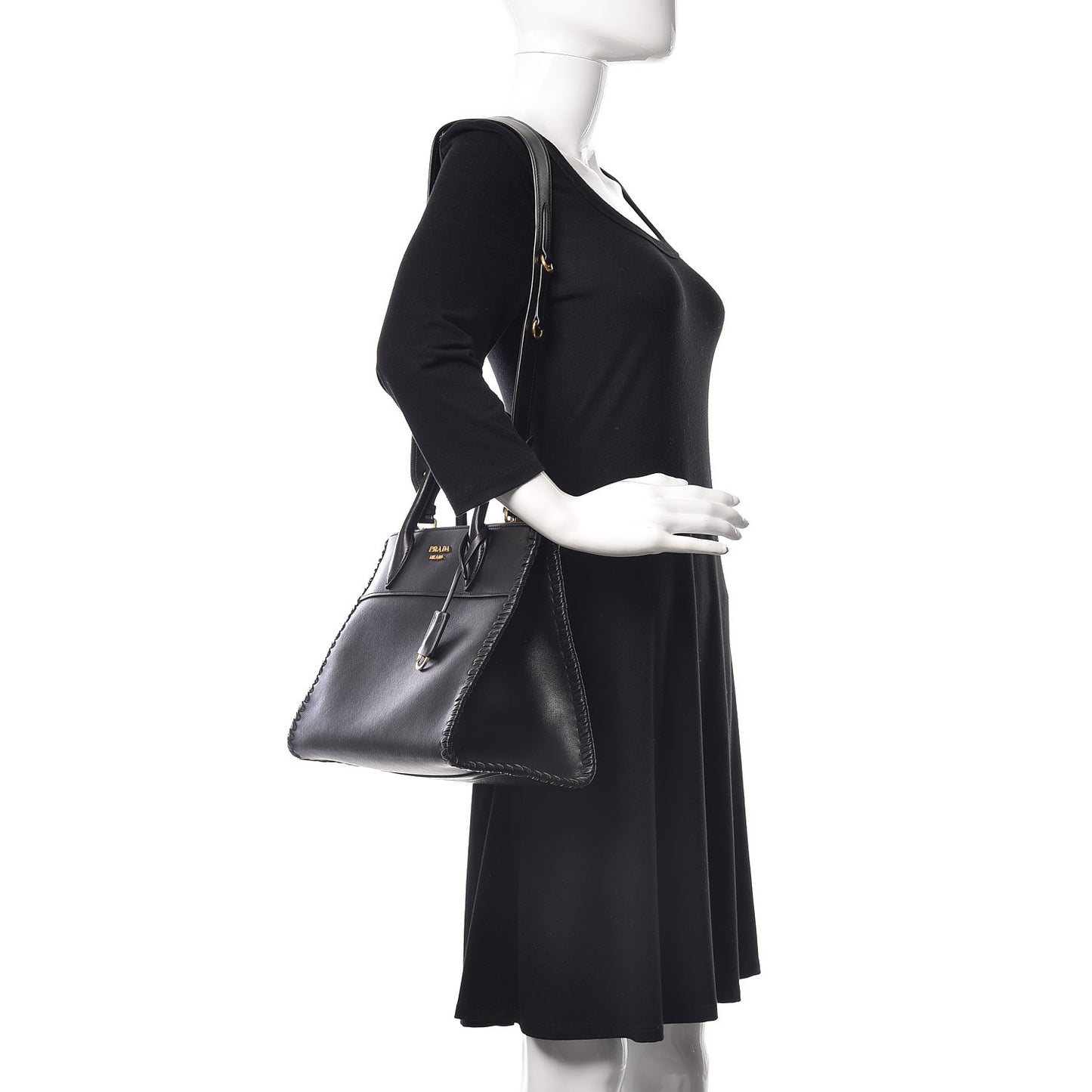 Saffiano Whipstitch Medium Paradigme Bag Black