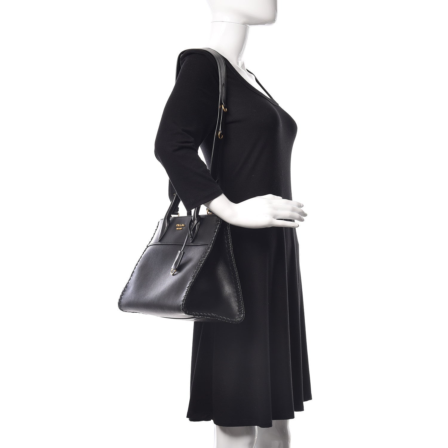 Prada Saffiano Whipstitch Medium Paradigme Bag Black 2 of 8