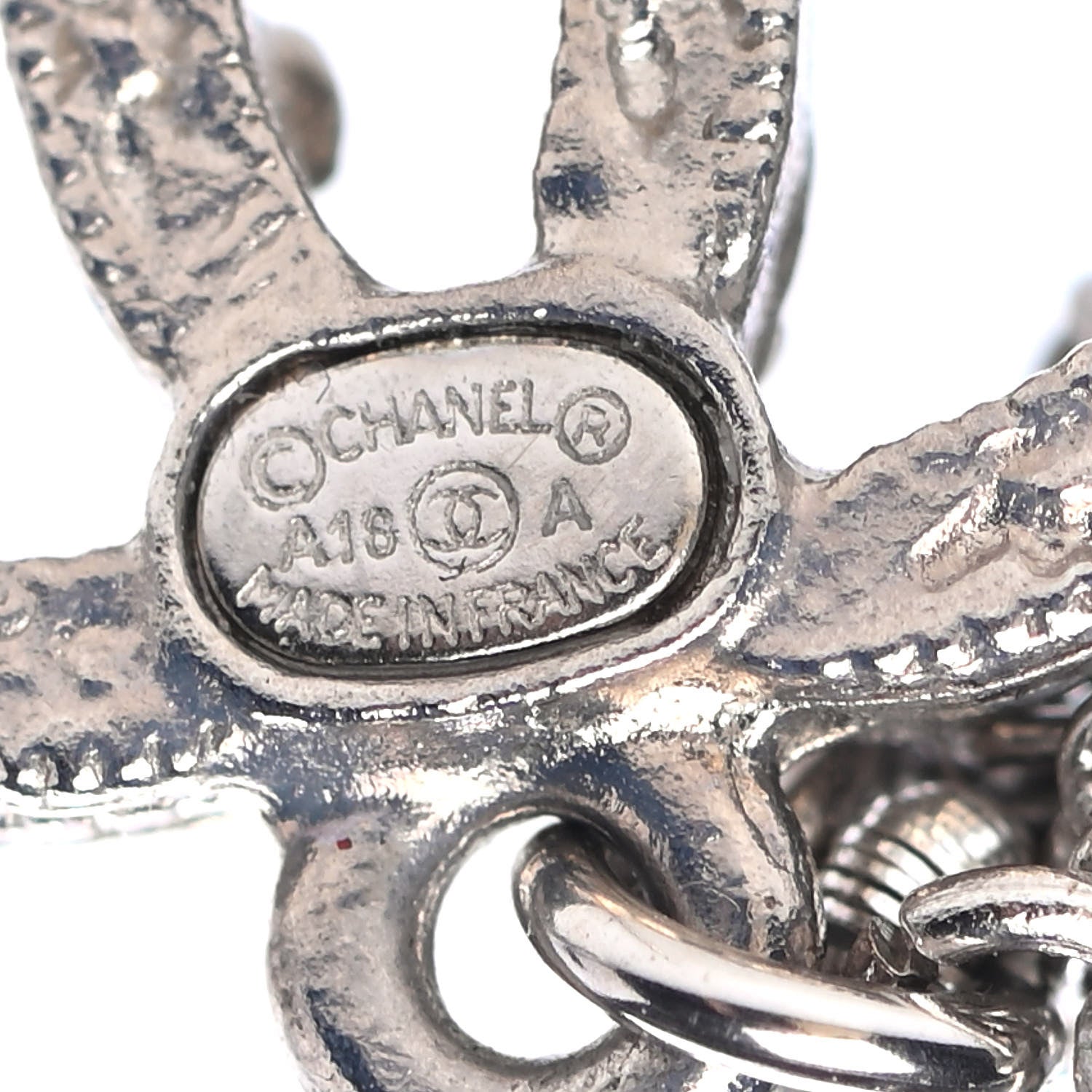 Chanel Pearl Crystal CC Chain Drop Earrings Silver 4 of 4