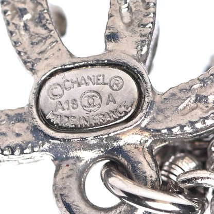 Chanel Pearl Crystal CC Chain Drop Earrings Silver 4 of 4