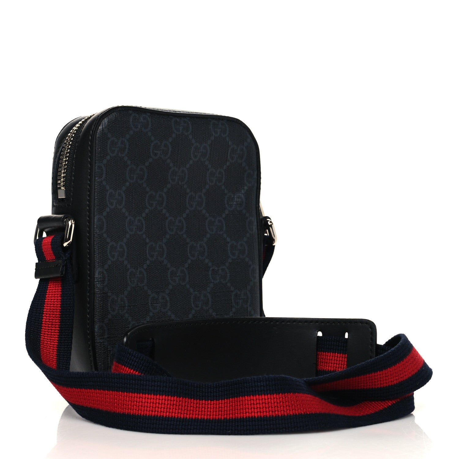 Gucci GG Supreme Monogram Appia Calfskin Web Small Camera Messenger Bag Black Grey 3 of 6