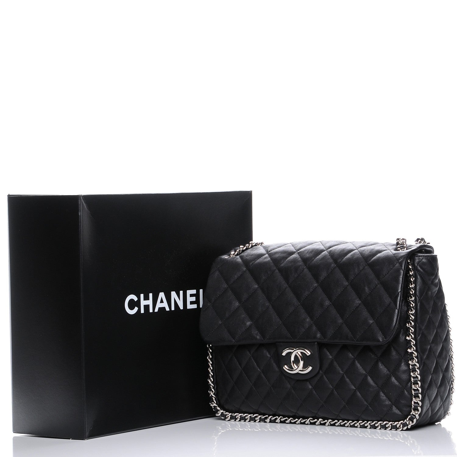 Chanel Washed Lambskin Quilted Maxi Chain Around Flap Black 8 of 8