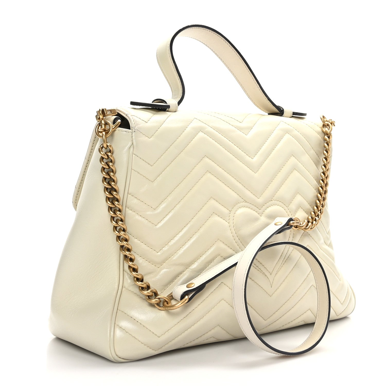 Gucci Calfskin Matelasse Medium GG Marmont Top Handle Shoulder Bag Mystic White 3 of 9