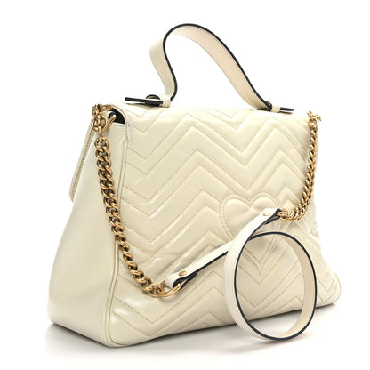 Gucci Calfskin Matelasse Medium GG Marmont Top Handle Shoulder Bag Mystic White 3 of 9