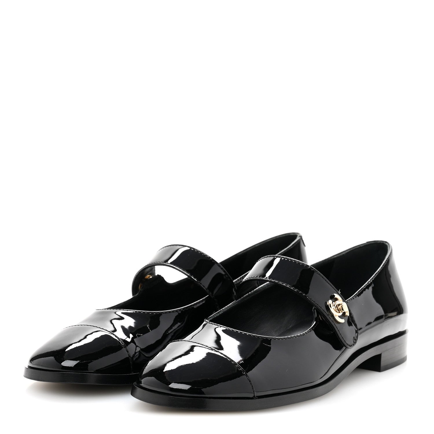 Chanel Patent Calfskin Mary Janes Flats 37.5 Black 1738938