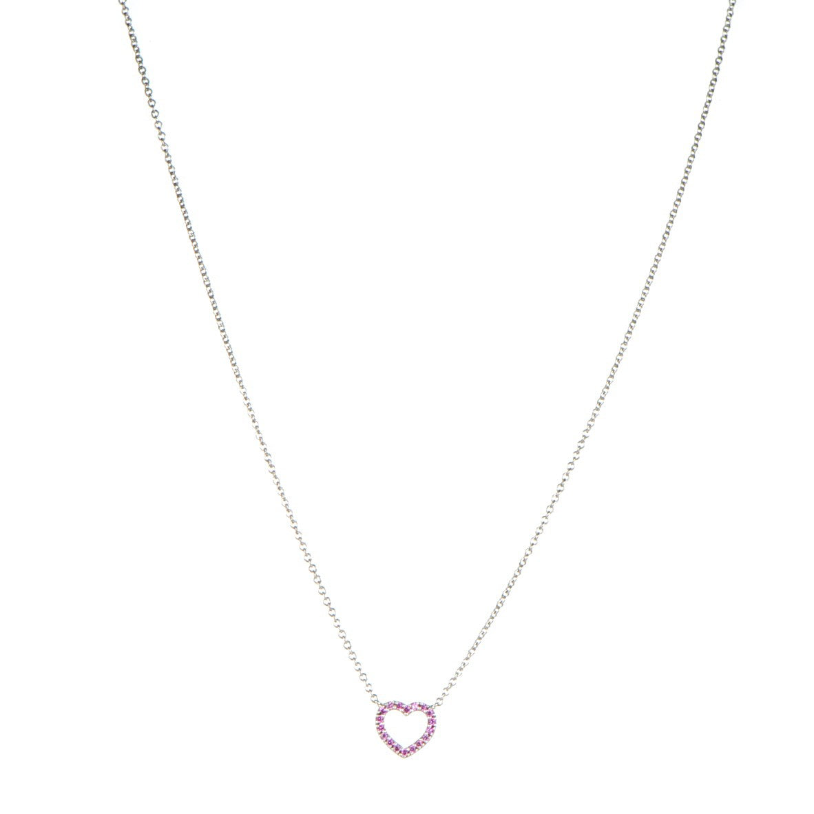 18K White Gold Pink Sapphire Metro Heart Pendant Necklace