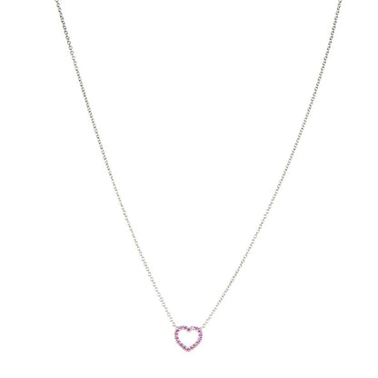 Tiffany 18K White Gold Pink Sapphire Metro Heart Pendant Necklace 1 of 6