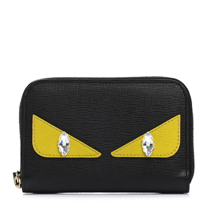 Fendi Vitello Elite Crystal Monster Eyes Mini Zip Around Wallet Black 1 of 8