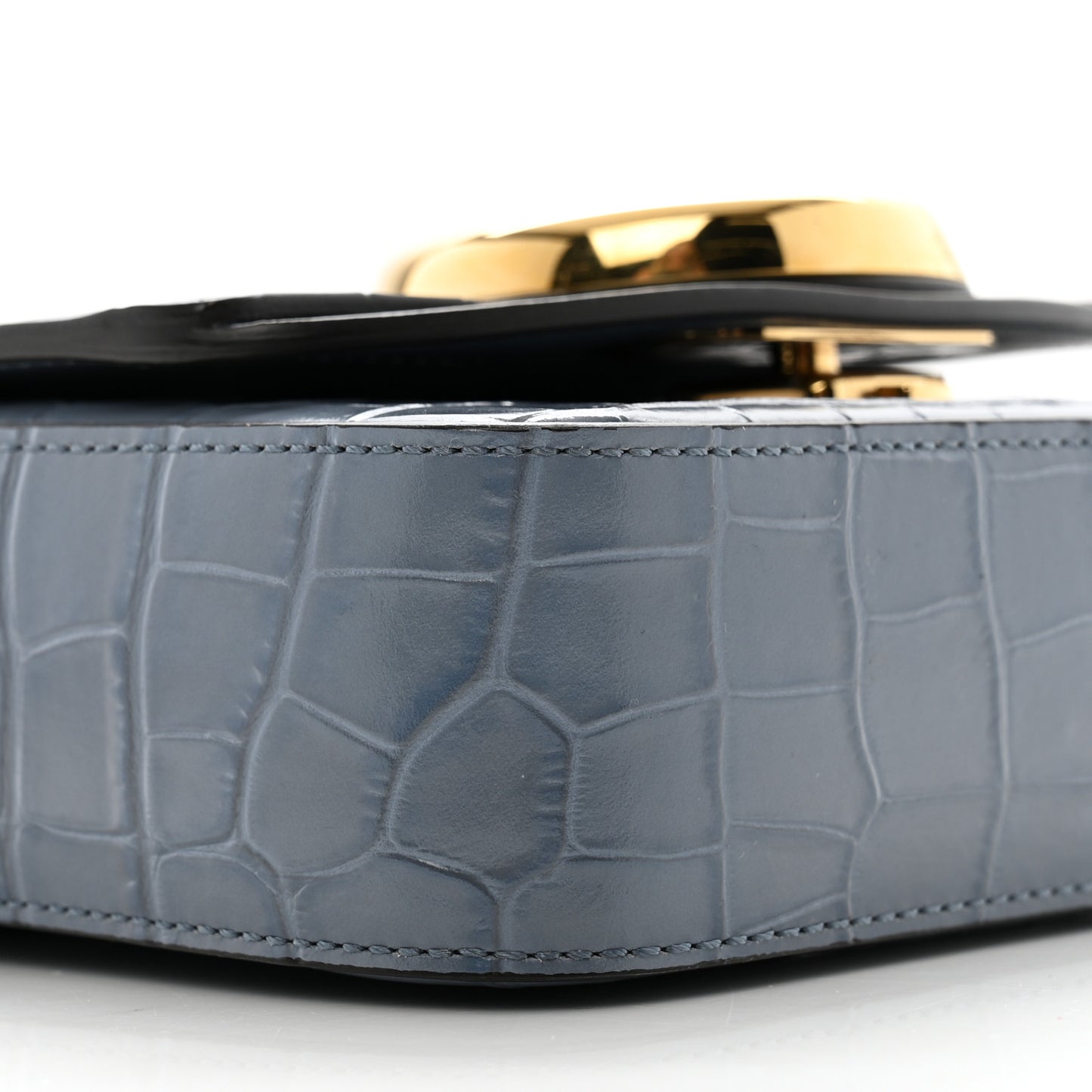 Calfskin Crocodile Embossed Mini C Double Carry Ash Blue