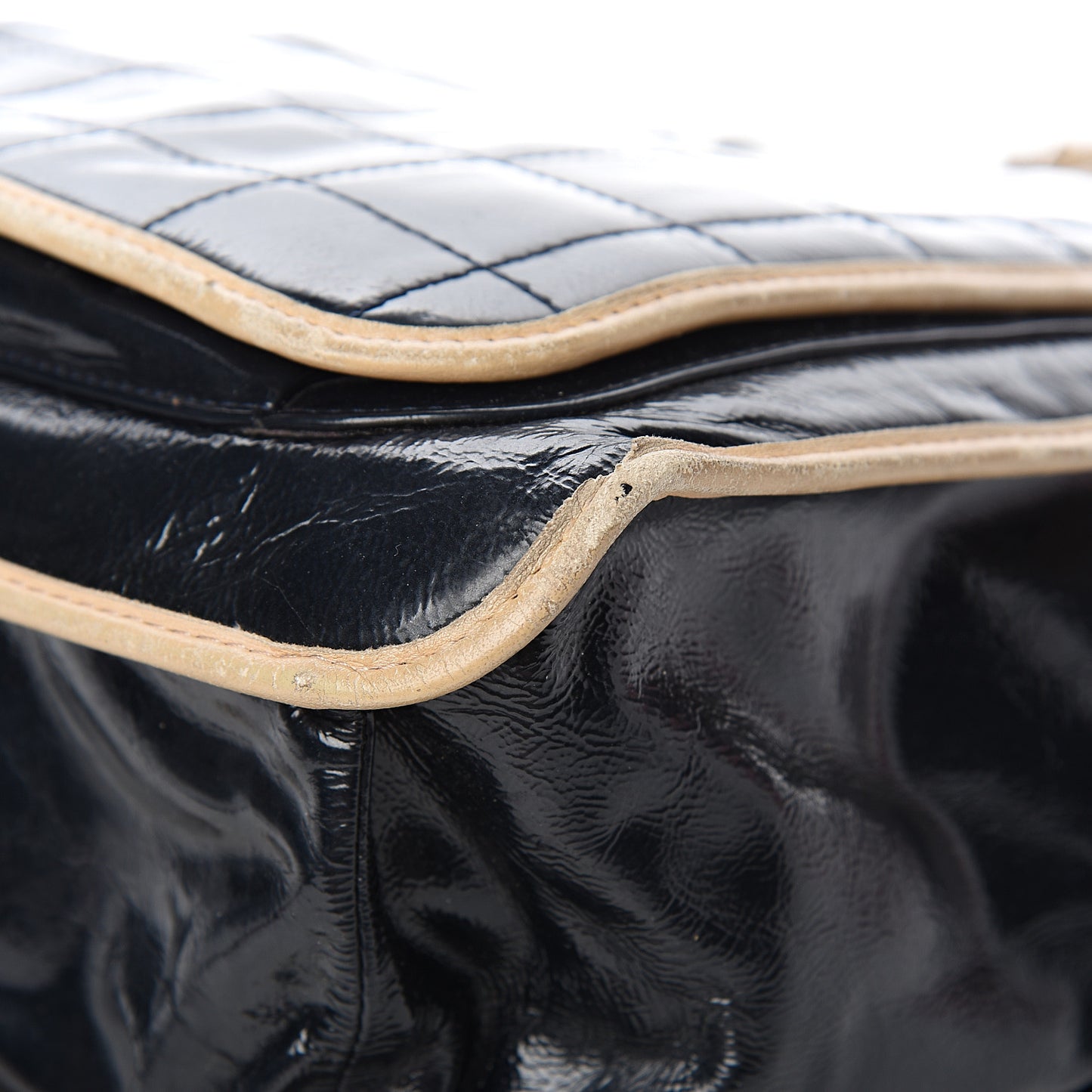 Patent Chocolate Bar Quilted Tote Black