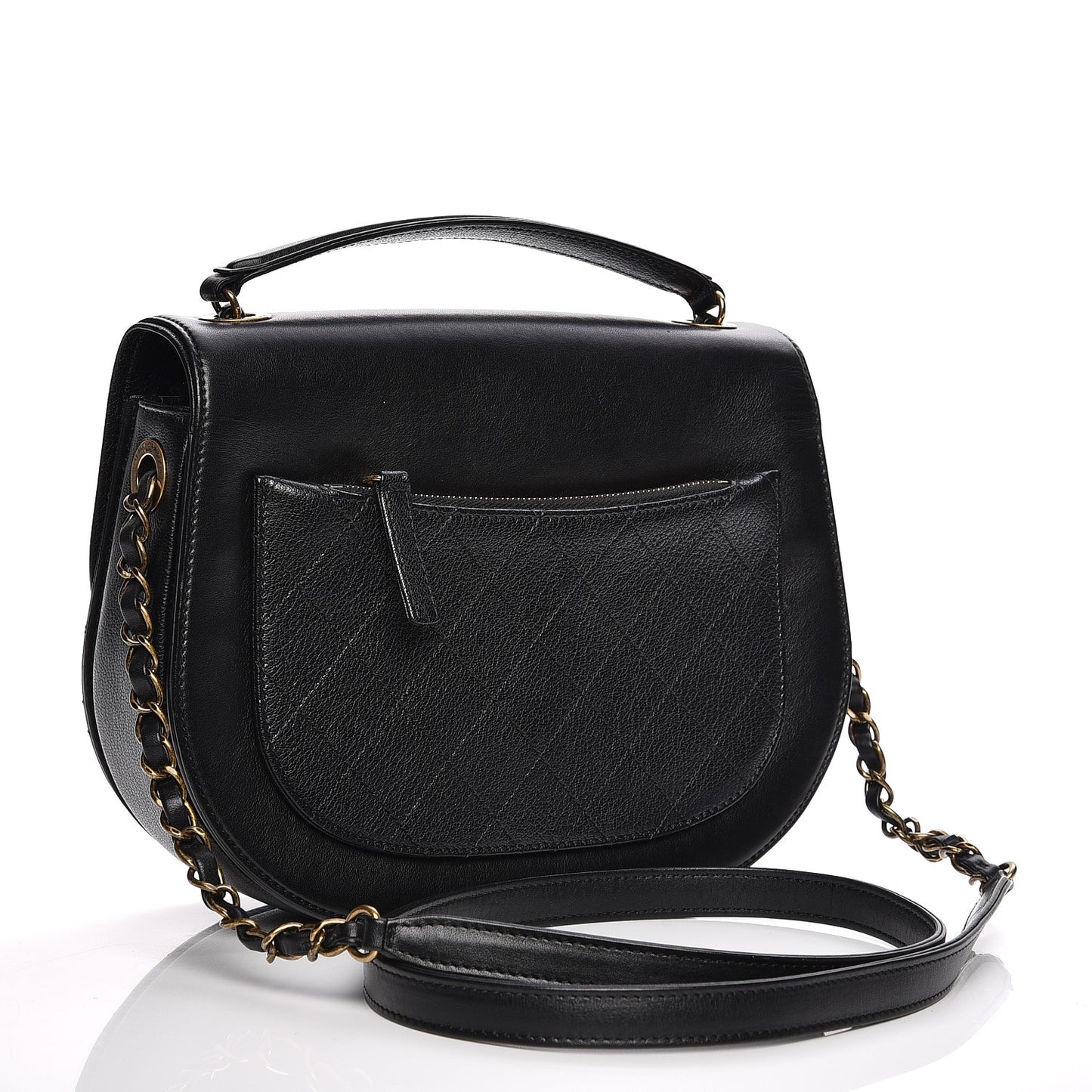 Shiny Calfskin Goatskin Quilted Medium Coco Curve Messenger Flap Black