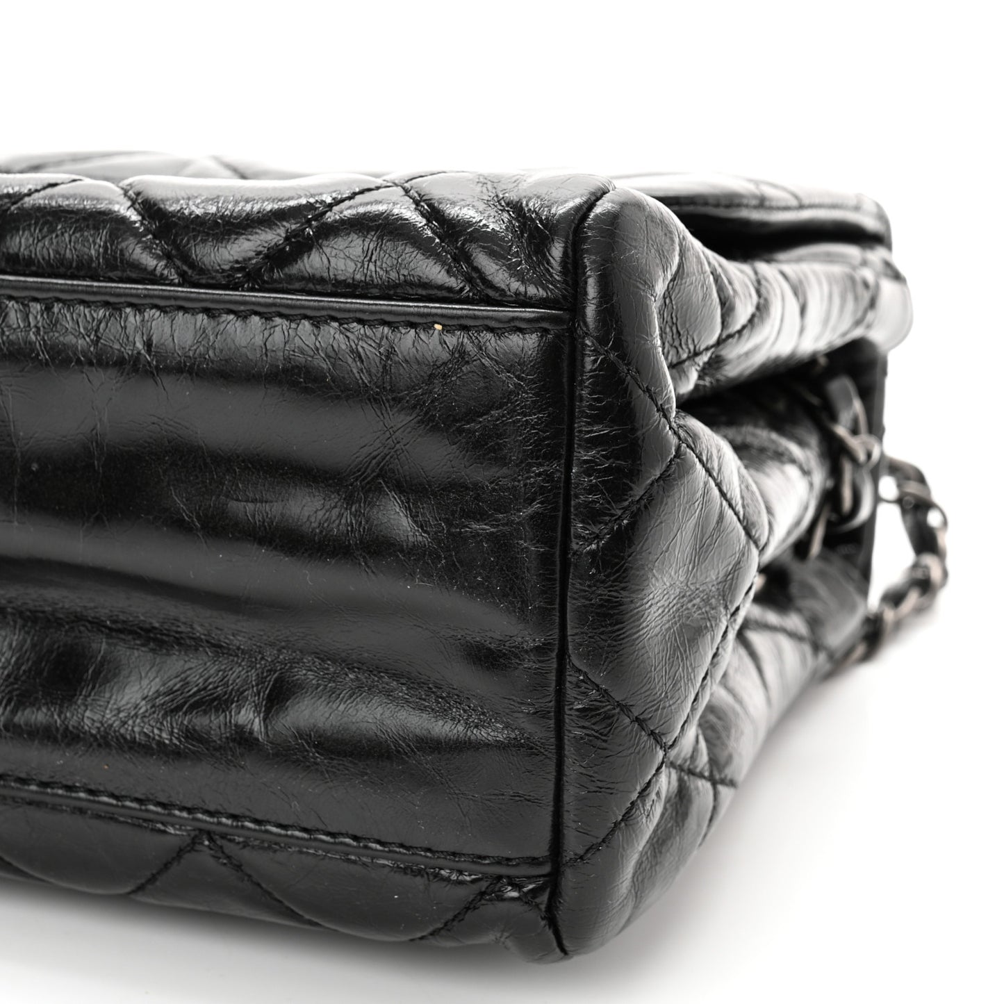 Glazed Calfskin Quilted Medium Coco Soft Flap Black