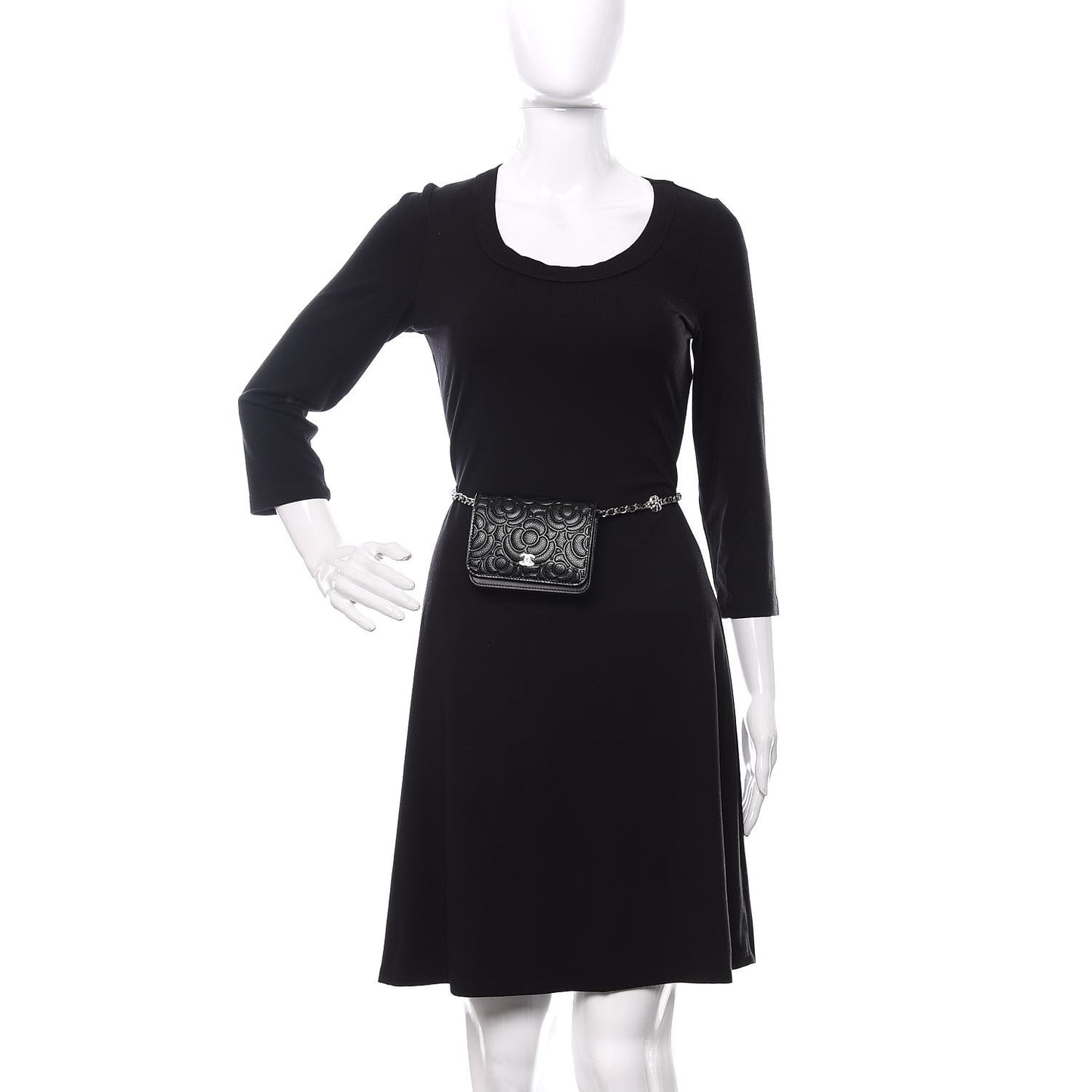 Caviar Camellia Embossed Chain Belt Bag Black