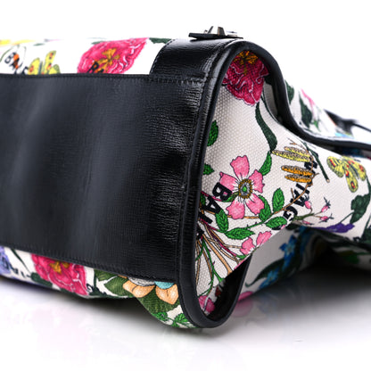 Balenciaga X GUCCI Canvas Azalea Calfskin Flora Logo Print Neo Classic Silver Hardware Medium City White Multicolor Black 10 of 11