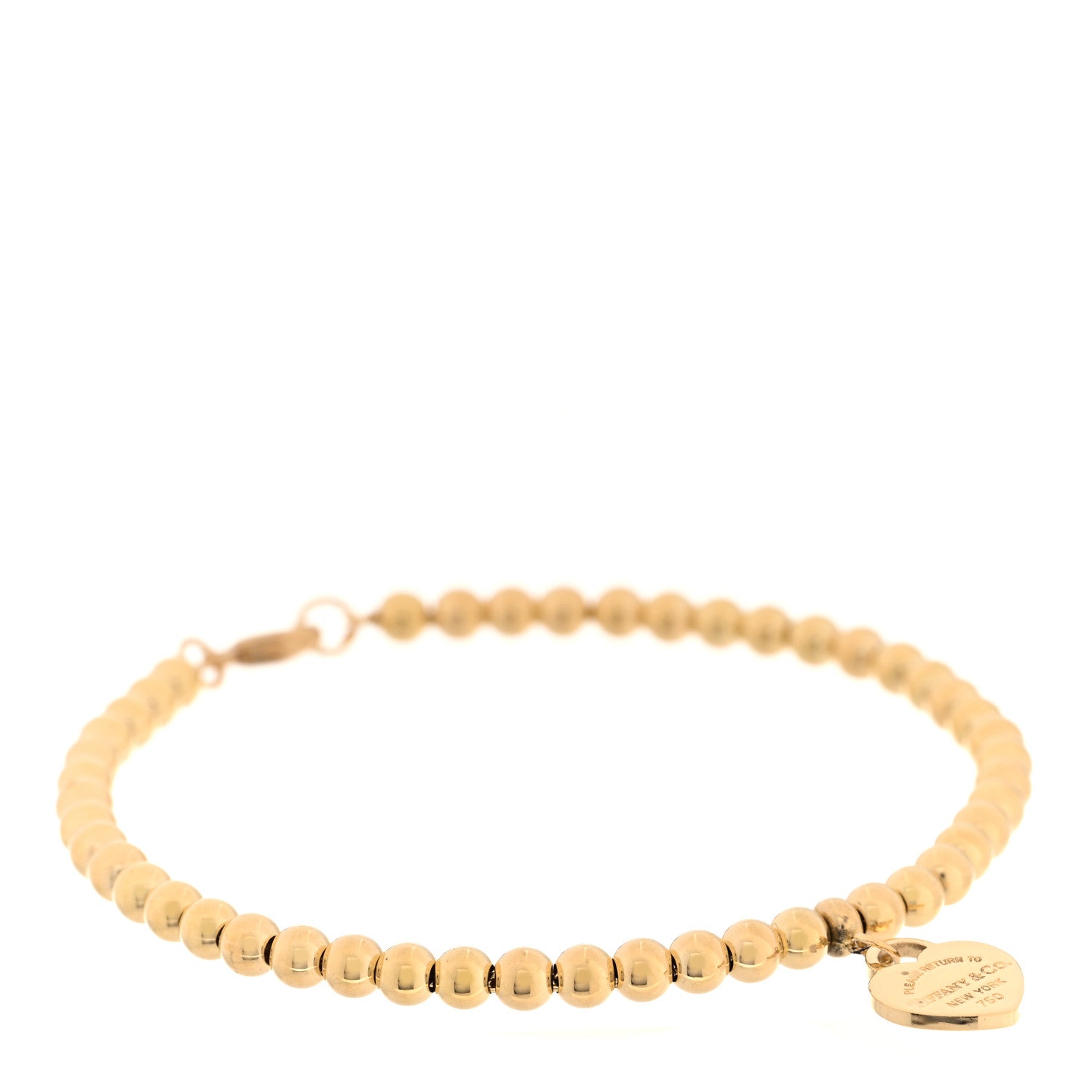 Tiffany 18K Yellow Gold 4mm Return to Tiffany Bead Heart Tag Bracelet 1 of 4