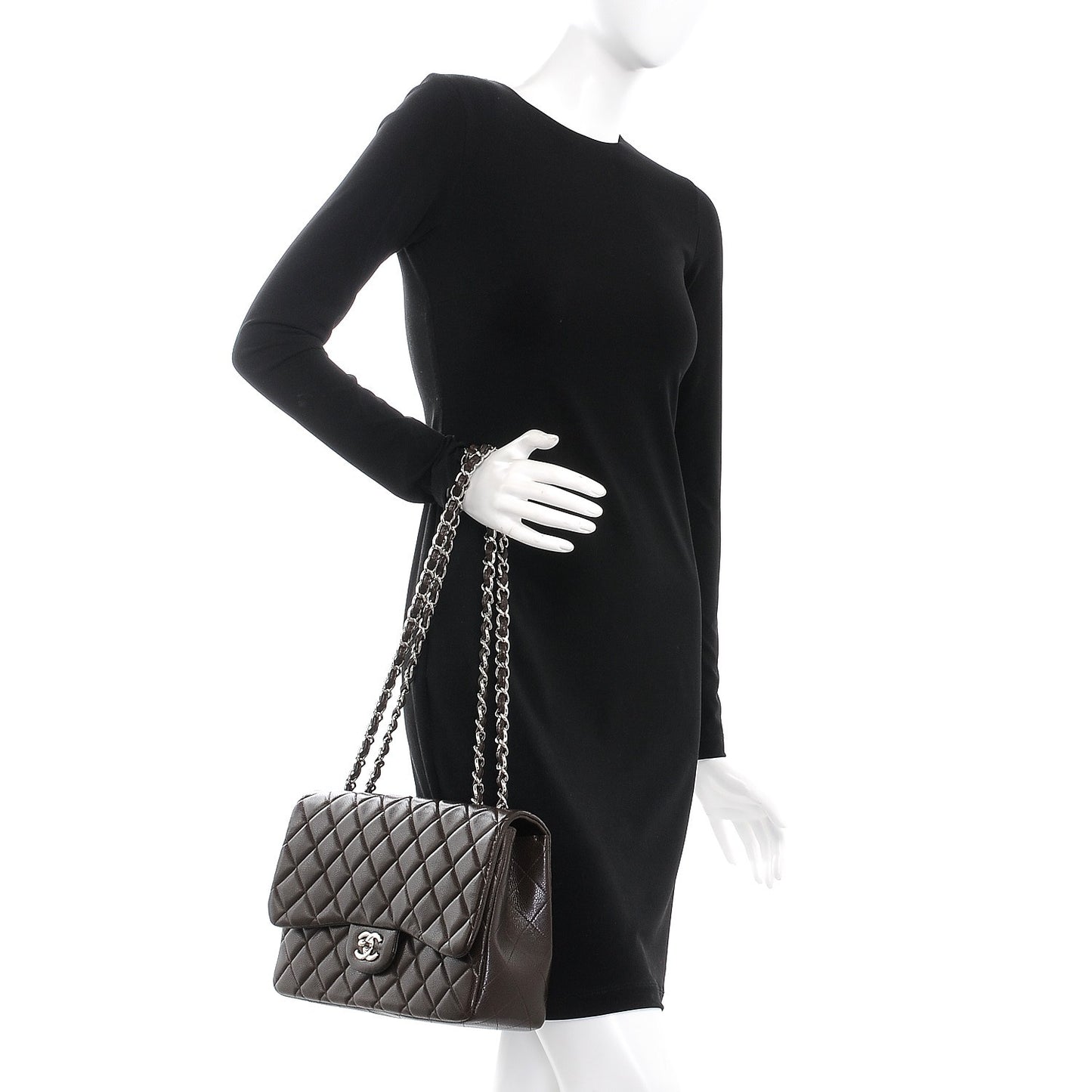 Caviar Quilted Jumbo Single Flap Dark Brown