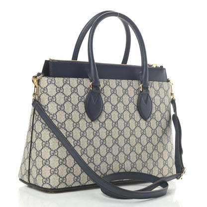 Gucci GG Supreme Monogram Small Zip Top Tote Beige Blue 2 of 4