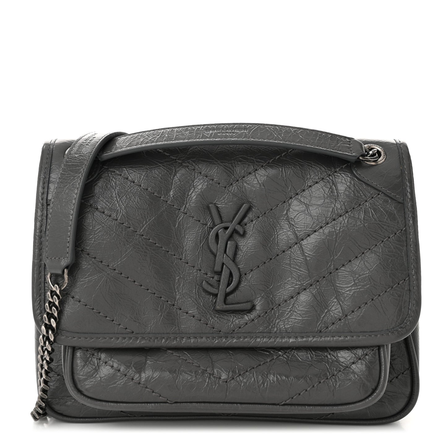 Crinkled Calfskin Matelasse Monogram Baby Niki Chain Satchel Storm