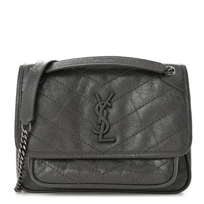 Saint Laurent Crinkled Calfskin Matelasse Monogram Baby Niki Chain Satchel Storm 1 of 11