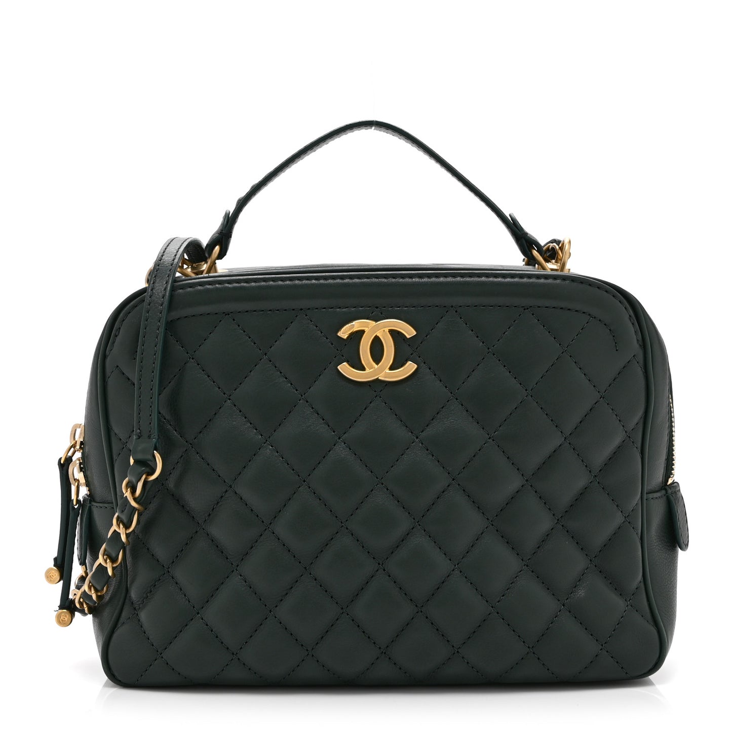 Calfskin Quilted CC Medium Vanity Case Green