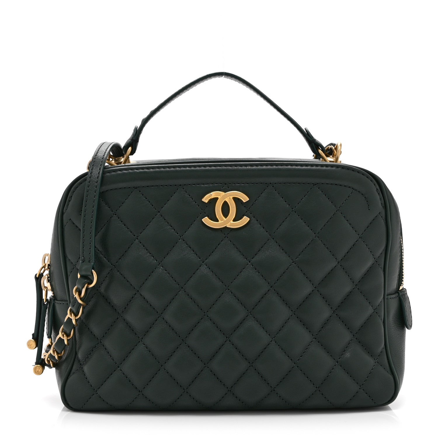 Chanel Calfskin Quilted CC Medium Vanity Case Green 1 of 10