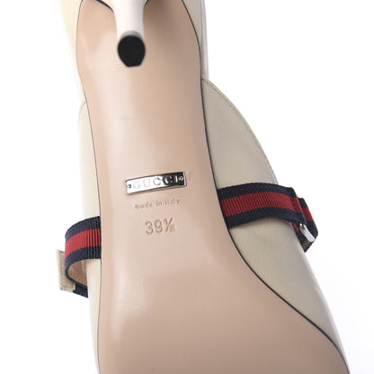Gucci Malaga Kid Sylvie Web Cross Strap Mid-Heel Slides 39.5 Vintage White 7 of 11