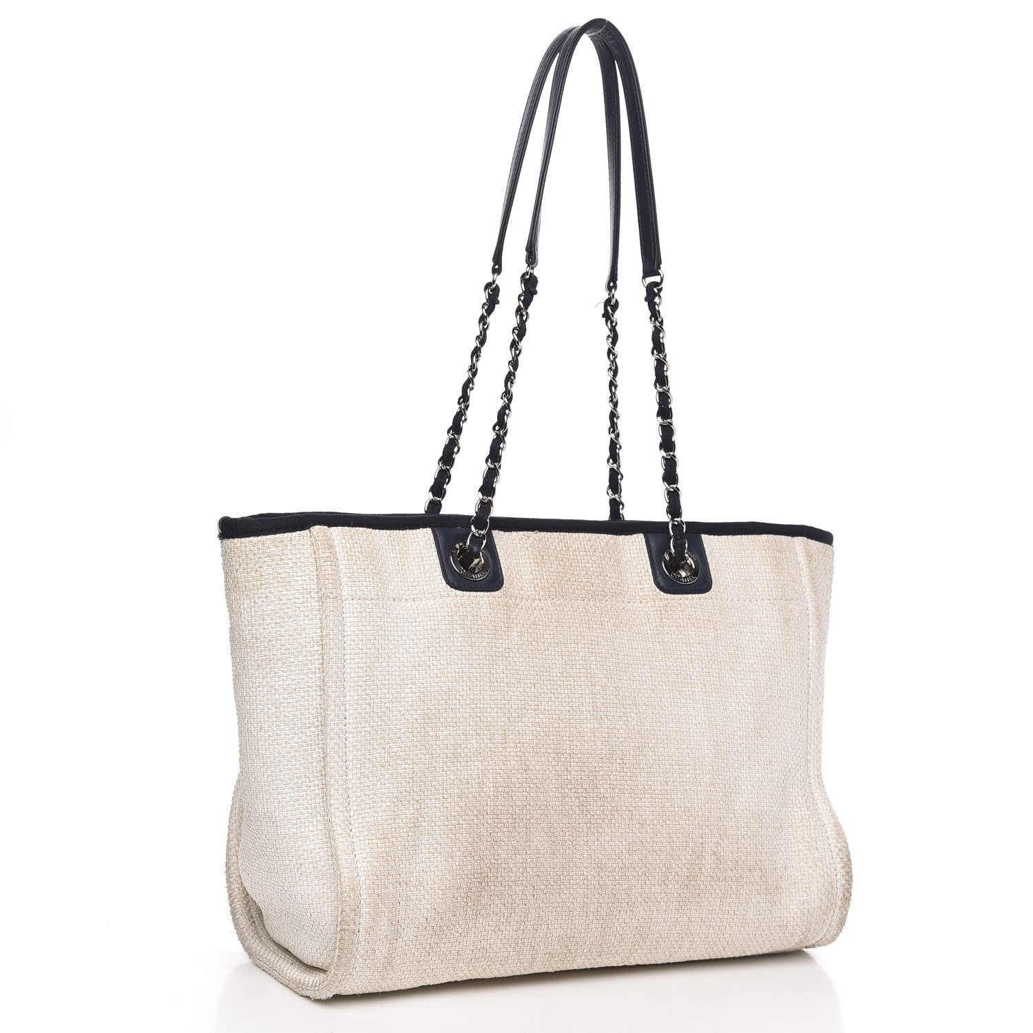 Chanel Woven Straw Raffia Small Deauville Tote White Navy 3 of 17