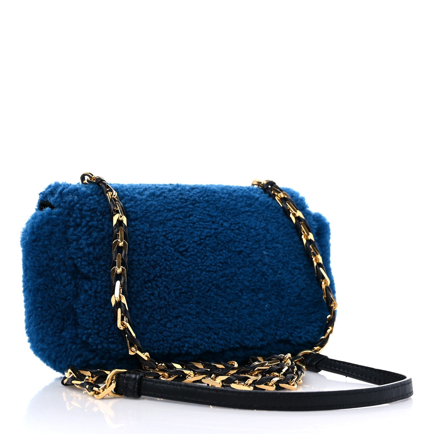 Fendi Shearling Nappa Mini Be Baguette Shoulder Bag Blue Black 3 of 11