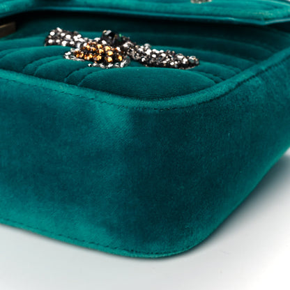 Gucci Velvet Matelasse Embroidered Mini GG Marmont Shoulder Bag Pavone Cyan 10 of 13